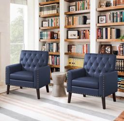 2X Dark Blue faux leather accent chairs