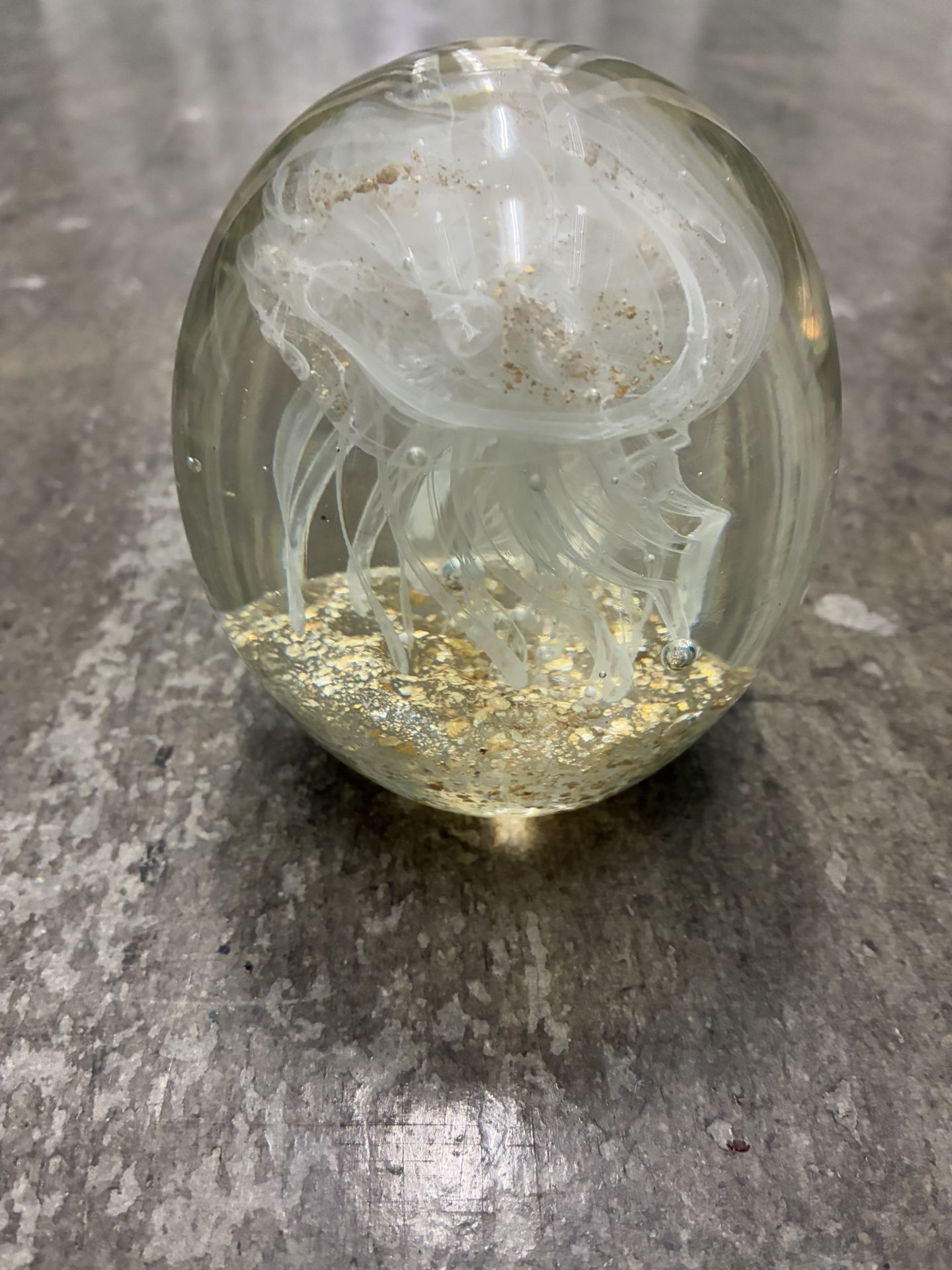 Gold Accented Jellyfish Glass Paperweight