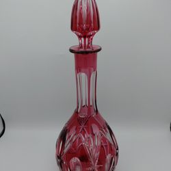 Gorgeous Vintage Nachtmann Cranberry-Ruby Cut To Clear 44oz Crystal Decanter Made In Germany 