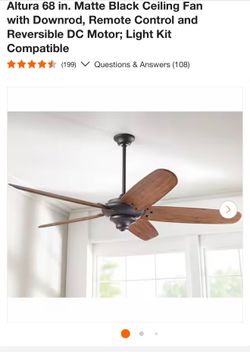 68 in. Matte Black Ceiling Fan