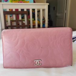 Chanel Pink Camellia Lambskin Long Wallet- USED(PRE-LOVED)