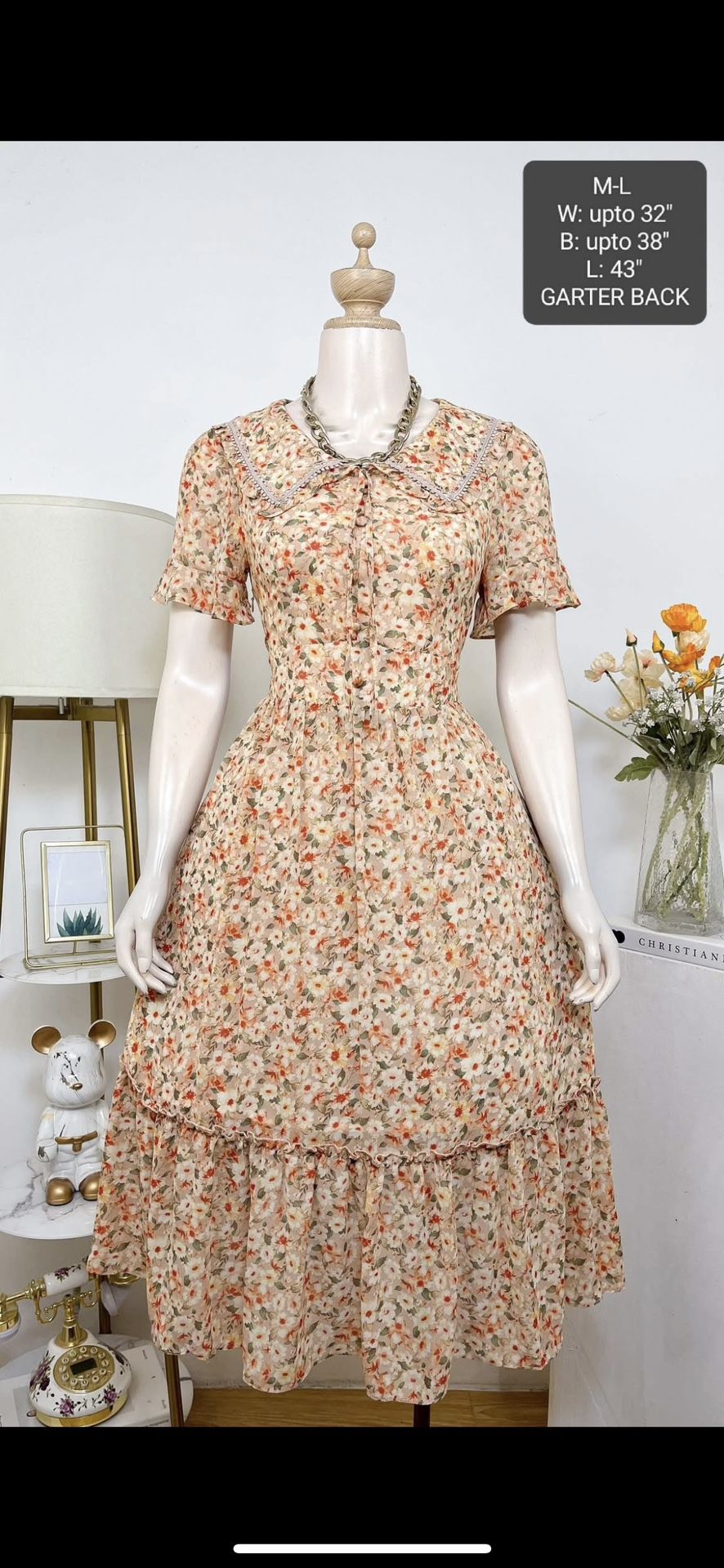 🌼 Vintage Peach Floral Tiered Dress 🌼