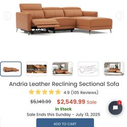 Top Grain Leather Sectional w/Recliner