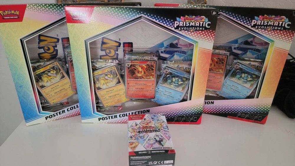 Pokemon Prismatic Evolutions 3x Poster Collection + Booster Bundle