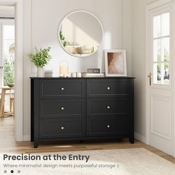 6 Drawer Dresser for Bedroom 47.2inch Wide Modern Large Chest of Drawers with Metal Knobs Wooden Clothes Storage Organizer for Closet Nursery Living R