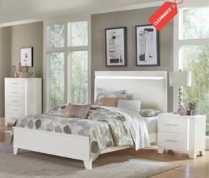 White Bedroom Set with LED Headboard