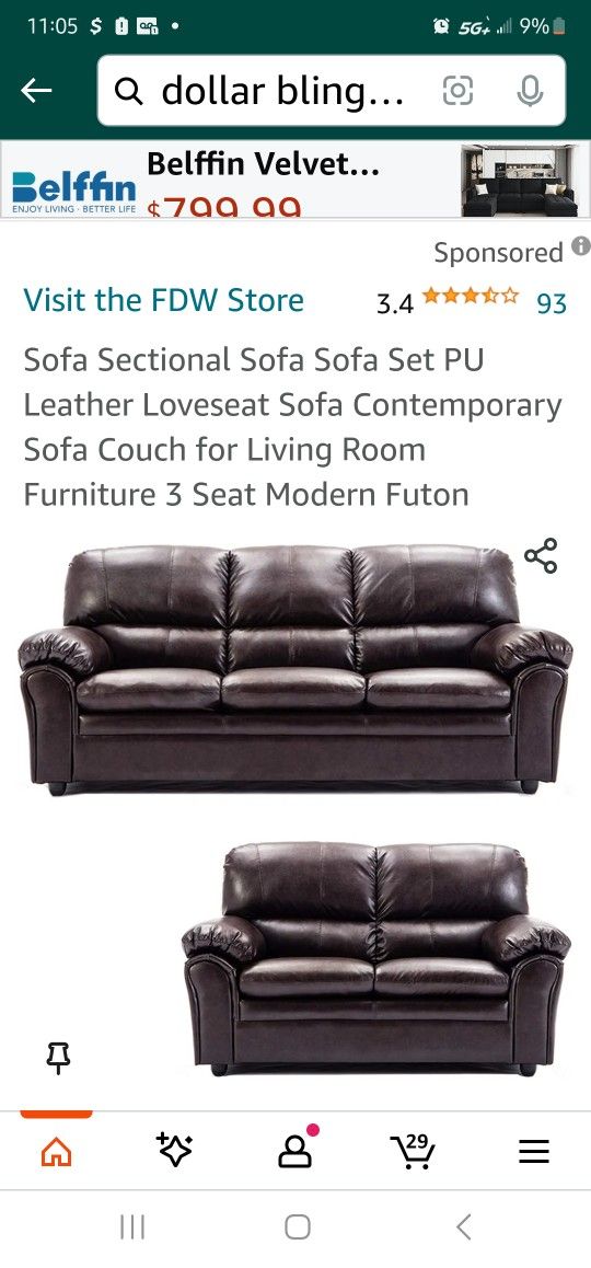 Brown Leather Couch Set