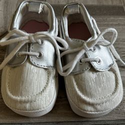 Size 2 Baby Boy Shoes White/silver Loafers