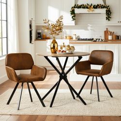 Fontana 3 Piece Walnut Dining Table Set with 2 California Chairs, Suede Brown