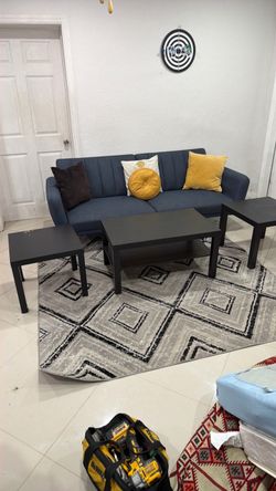 Blue Fabric Sofa with Coffee Table Set