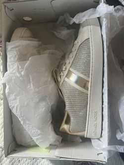 Michael Kors Keaton Stripe Cream And Gold Sneakers