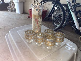 Culver Valencia 22k Gold Cocktail Martini Pitcher 5 Glasses And 3 Culver Valencia Highball 22k Tumblers