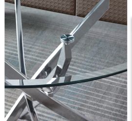 Round Glass Silver Dining Table 36”