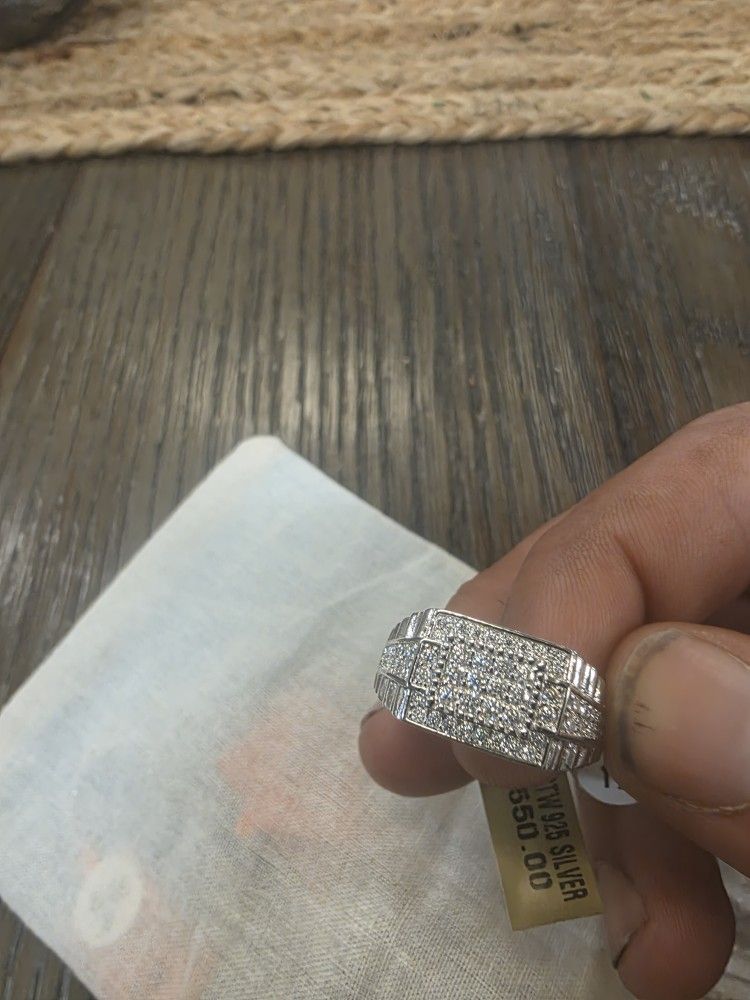 Size 12 Mens Ring Silver Moisonite Diamond
