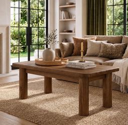 47-Inch Solid Wood Coffee Table, Rustic Rectangular Center Table, Low Cocktail Tea Furniture Table. Dark Brown.