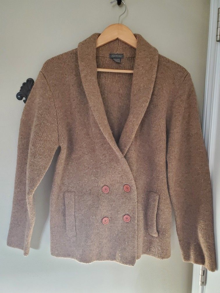 Epitomé Vintage 100% Wool Double Breasted Collared Cardigan Sweater - Medium