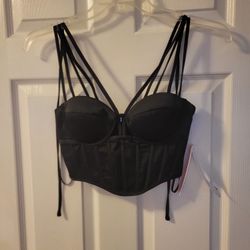 Womens Aqua Bkack Corset Top