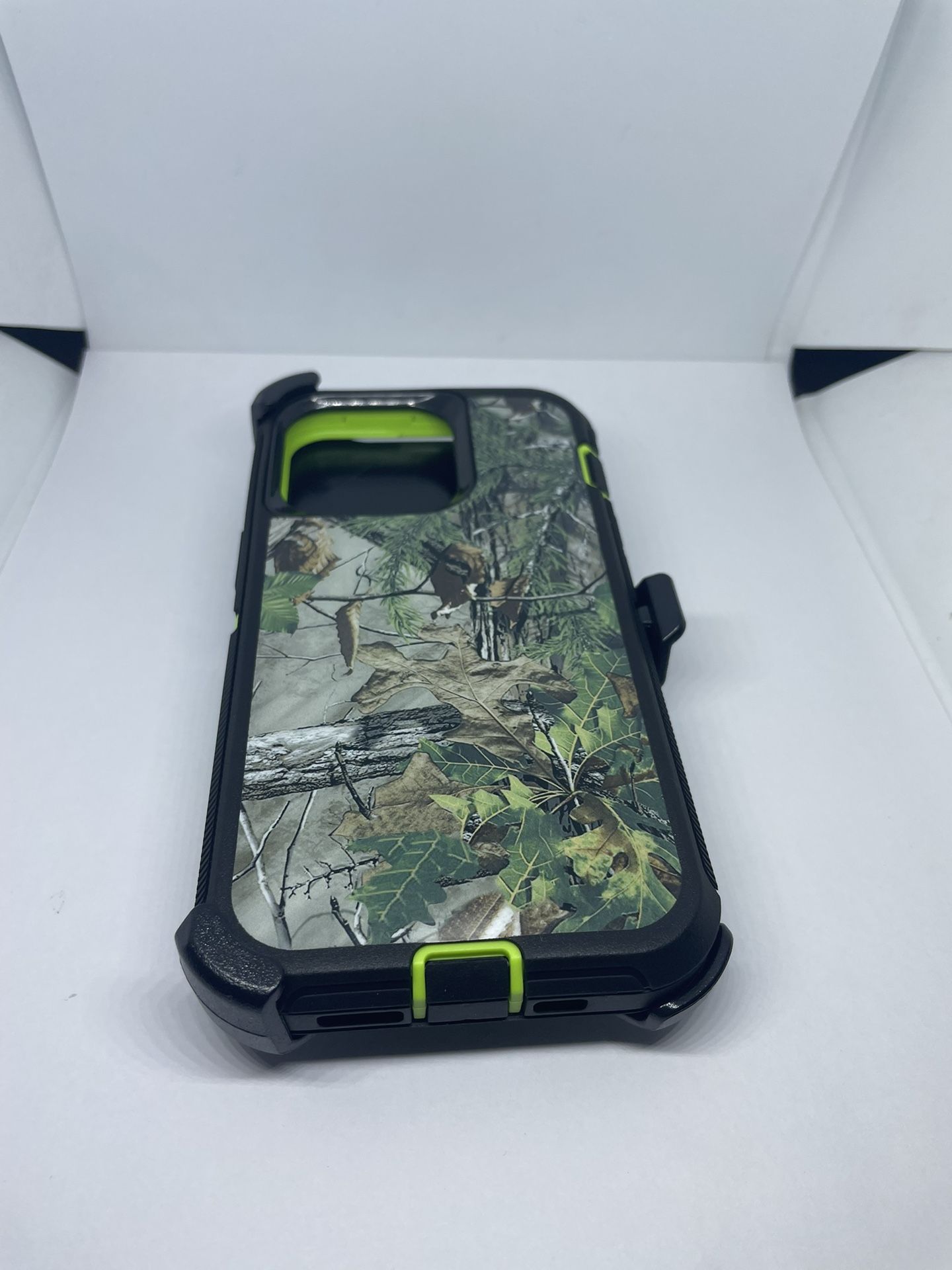 For iPhone 13 Pro Green Tree Camouflage Belt Clíp Case