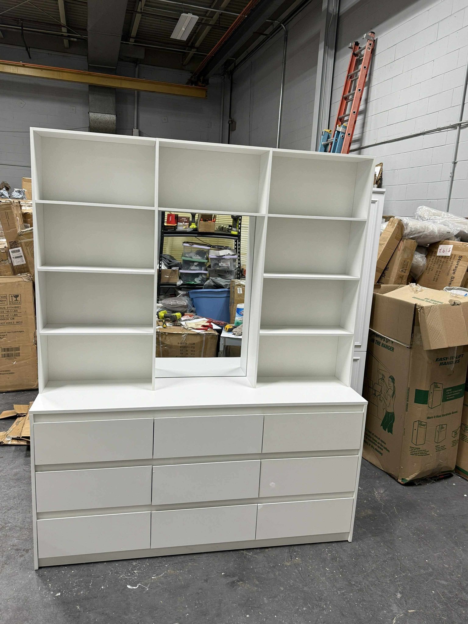 White Wood 78.5 in. H Accent Storage Cabi net Console Cabinet with 9-Drawers