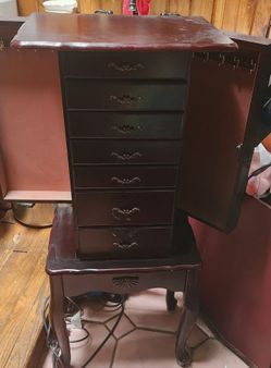 Dark Wood Standing Jewelry Armoire