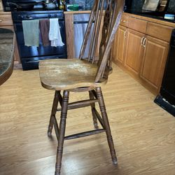 Antique Tall Wooden Swivel Barstools (2)