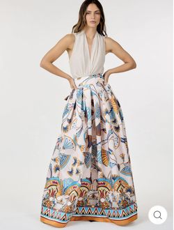 WOMEN'S MULTICOLOR SELF TIE MULTI PRINT MAXI SKIRT
