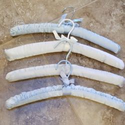 Set Of 4 Vintage Blue Satin Padded Hangers 