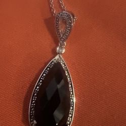 ONE OF A KIND TEARDROP BLACK ONYX PENDANT NECKLACE from ITALY