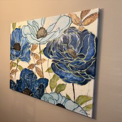 F DuVilleneuve Giclee Blue Floral on Canvas - Unframed Artwork, Perfect condition - 40" x 52"