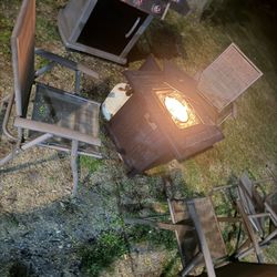 Spirit.   By Weber Grill  With Full Tank Chairs And Fire pit 