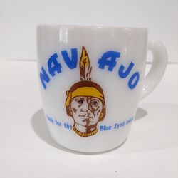 Vintage Navajo Blue Eyed Indian Milk Glass Coffee Mug