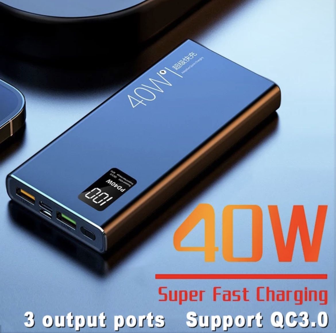 40W Super Fast Charging Power Bank 20000mAh Portable Powerbank Digital Display External Battery with Cable