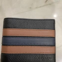 COACH 'Slim Billfold Wallet w/ Varsity Stripe' Men's Pebble & Smooth Leather