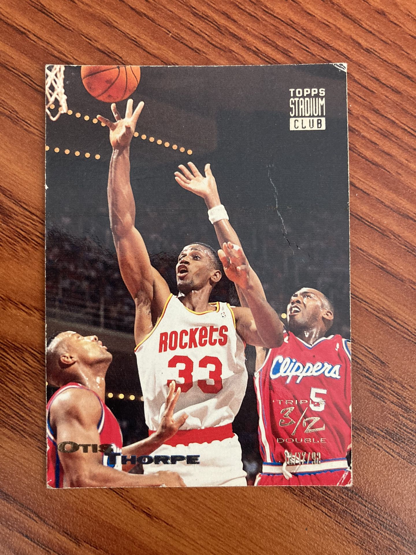 Otis Thorpe Rockets Topps Stadium Club Triple 3/2 Double 12/17/1992