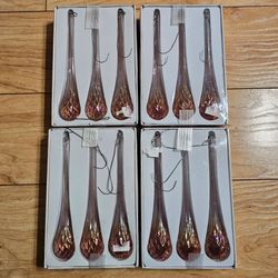 Kurt Adler 6-Inch Glass Santa's World 12-Piece Glass Ornaments Bundle Lot of 4 Tear Drop Water Drop Pink Multicolor / 24 pc Ornaments