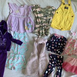 Baby girl 12m month summer outfits- romper, overalls, pajamas, vest, shirts