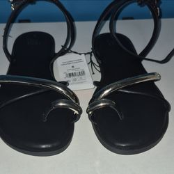 Black Sandals with Silver Hardware, Size 6