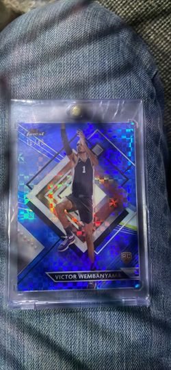 Victor Wembanyama 2024 Topps finest blue checker board refractor numbered 10/49.