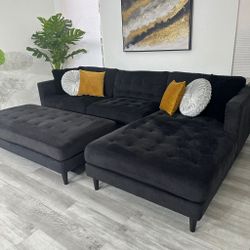 Sectional Couch with Ottoman Black - FREE DELIVERY