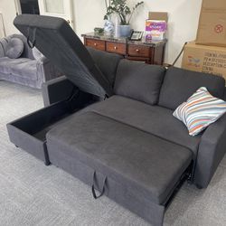 Charcoal Microfiber Sectional Sleeper Sofa Couch