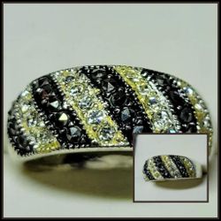 VINTAGE STAMPED STERLING SILVER 925 BLACK & RHINESTONE CRYSTAL CZ DIAMOND STONE RING