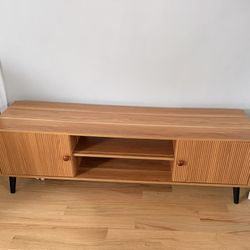 COMHOMA TV Stand for Living Room, Mid Century Modern Entertainment Center for 55/60/65 Inch TVs, Retro Brown TV Console with Fluted Door Cabinets and 