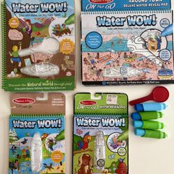 Water Wow Books with Pens and Magnifying Glass  Used condition but plenty of life left. Educational and perfect for travel.