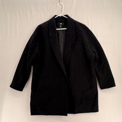 H&M Womens Black Oversized Longline Blazer Coat Size 14 Open Front Lined