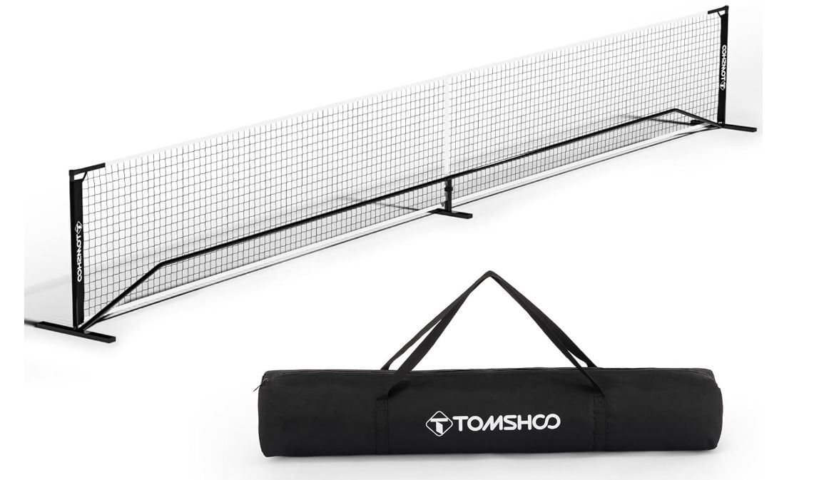 TOMSHOO Portable Pickleball Net - 22 FT USAPA Regulation Full Size with Steady Metal Frame and Strong PE Net, Designed for All Weather, Includes Carry