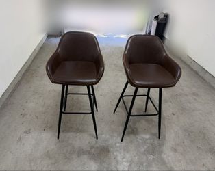 Willow Vintage Bar Stools (Set of 2) – Brown Faux Leather, Like New
