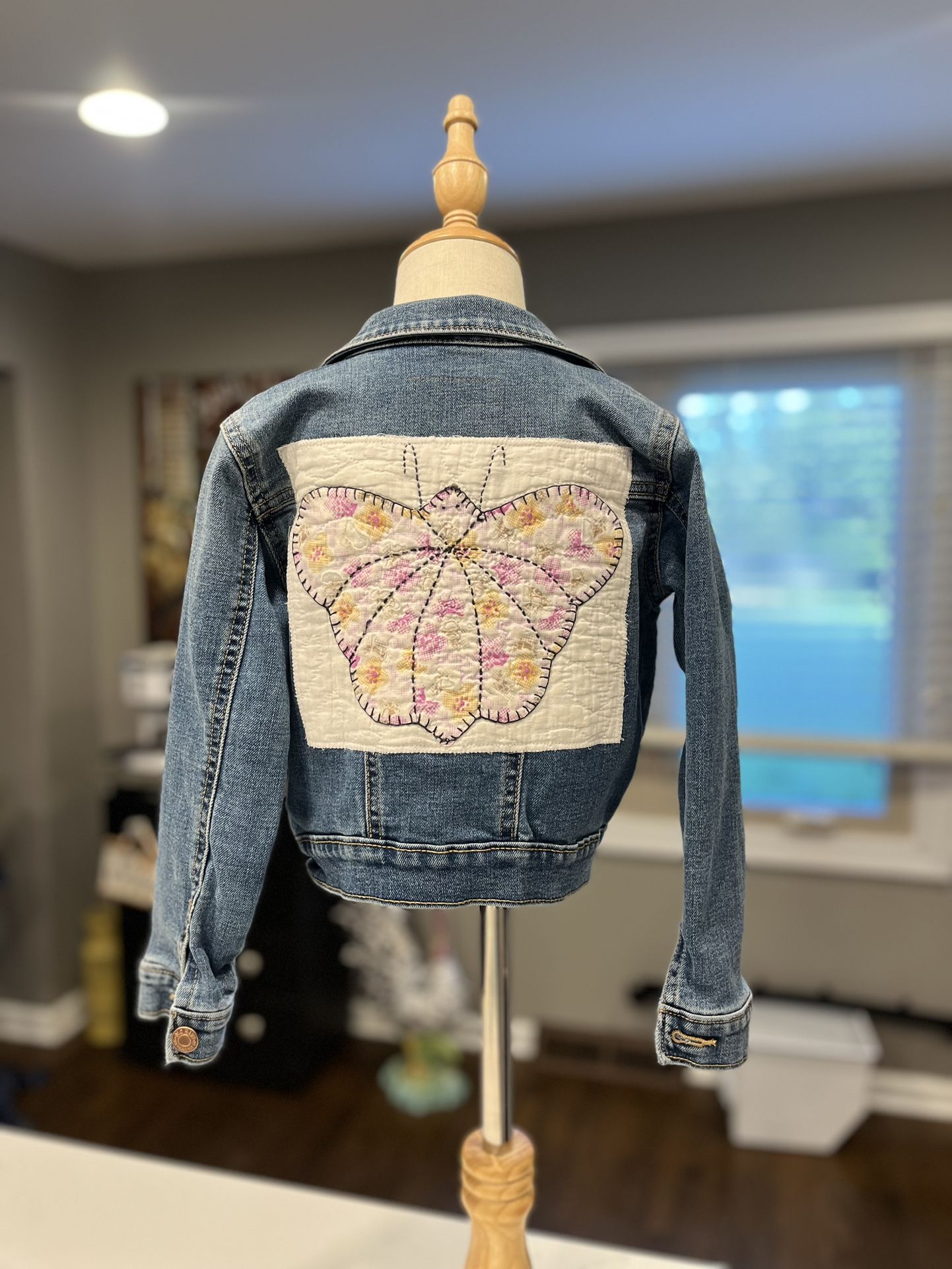 Child Size 5 Denim Embellished Vintage Butterfly