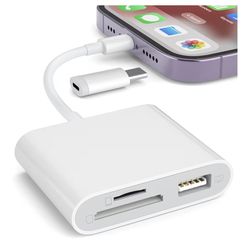 SD Card Reader for iPhone, Memory Card Reader with USB Camera Adapter Plug and Play Trail Game Camera Viewer Supports SD and TF Card MicroSD Card Adap