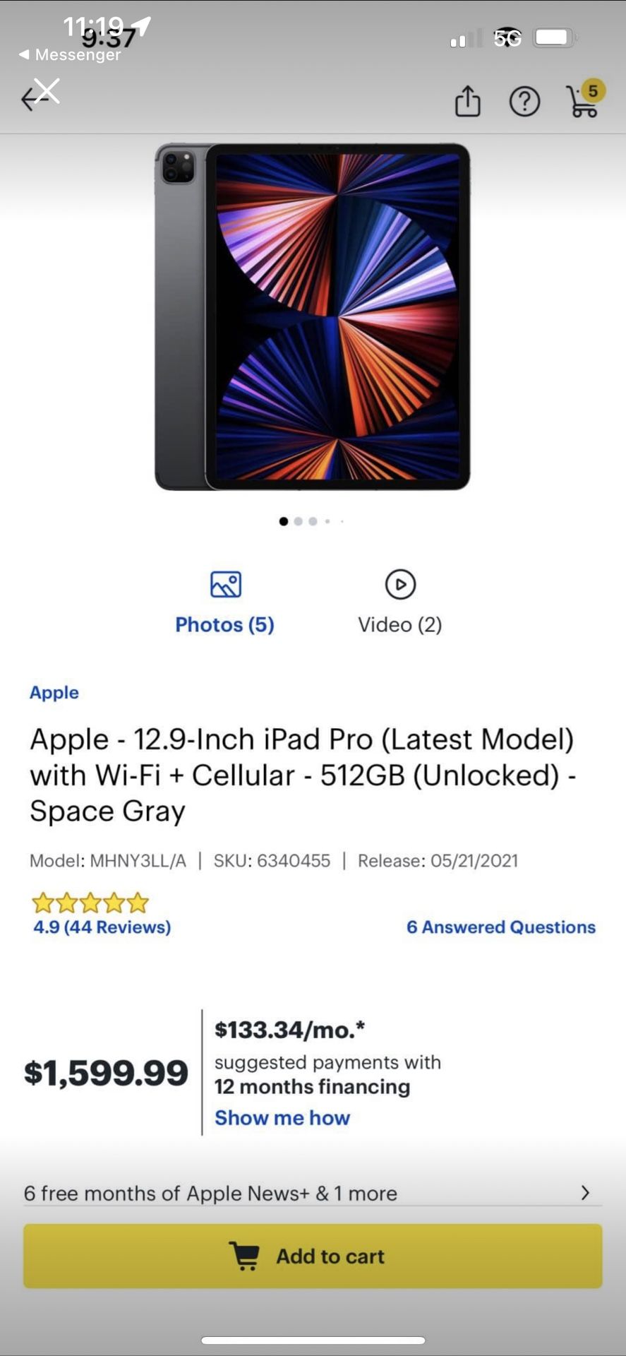 iPad Pro 12.9 Inch M1 -512GB The Lasted Model