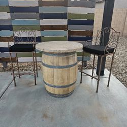 Bistro Set Barrel With Granite Top Bar Stools